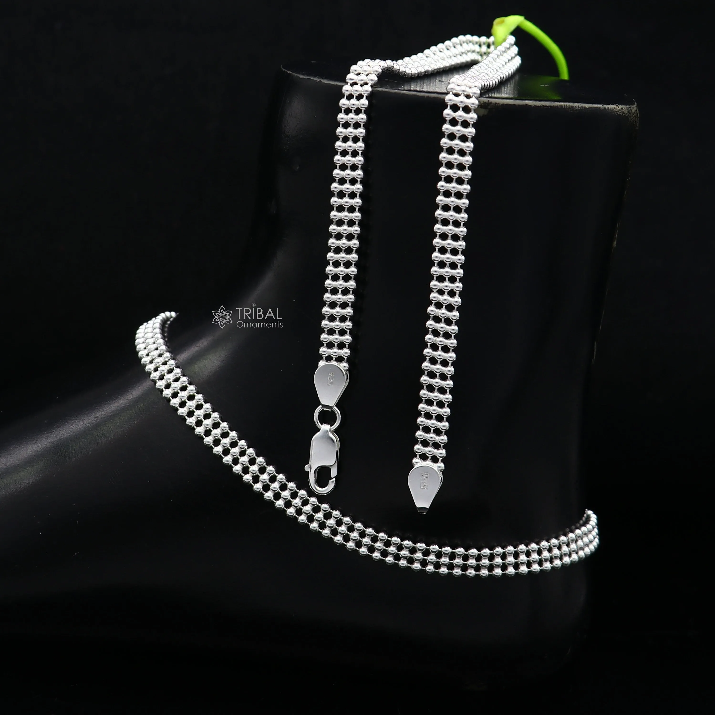 10.5" 925 sterling silver triple line beaded/ball chain anklet bracelet light weight delicate anklets belly dance silver jewelry ank613