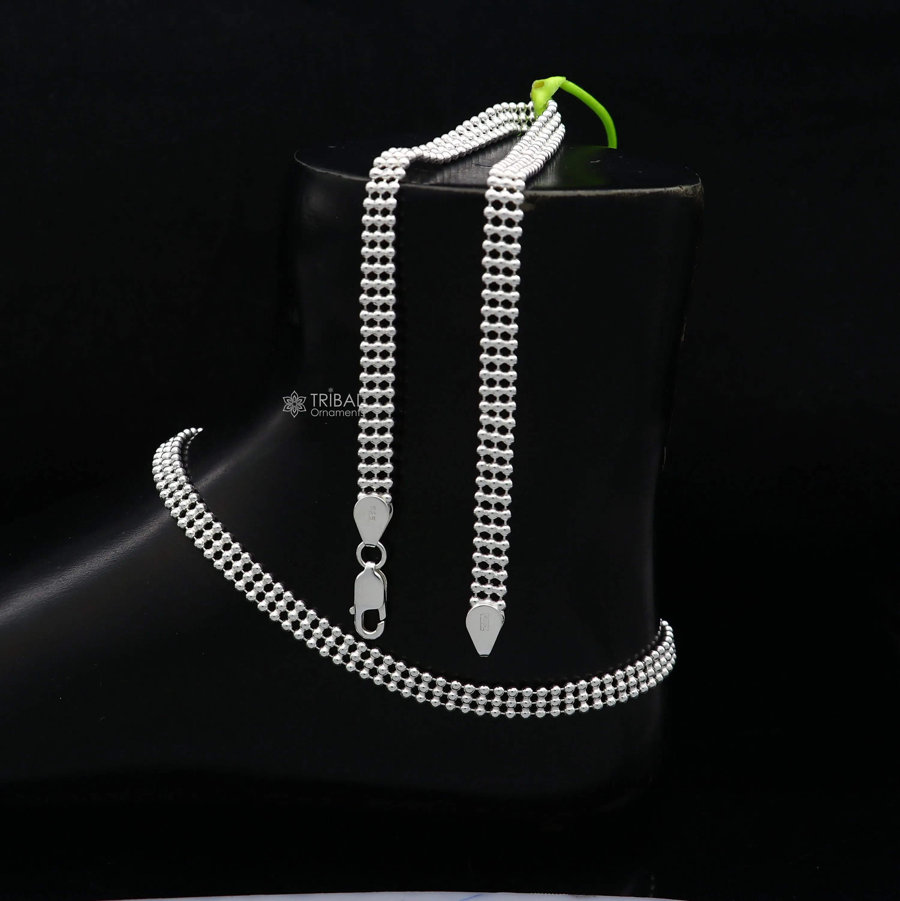 10.5" 925 sterling silver triple line beaded/ball chain anklet bracelet light weight delicate anklets belly dance silver jewelry ank613