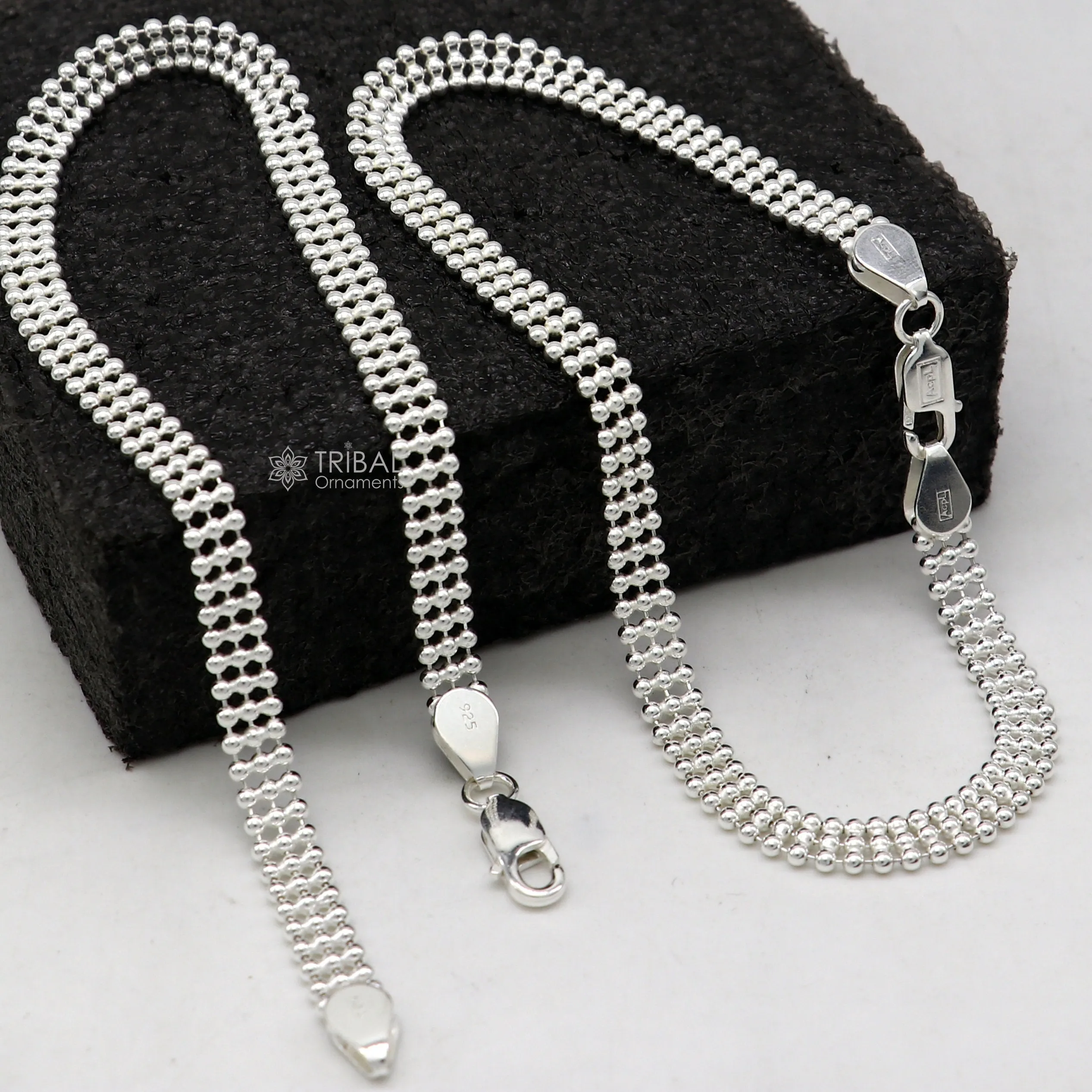 10.5" 925 sterling silver triple line beaded/ball chain anklet bracelet light weight delicate anklets belly dance silver jewelry ank613