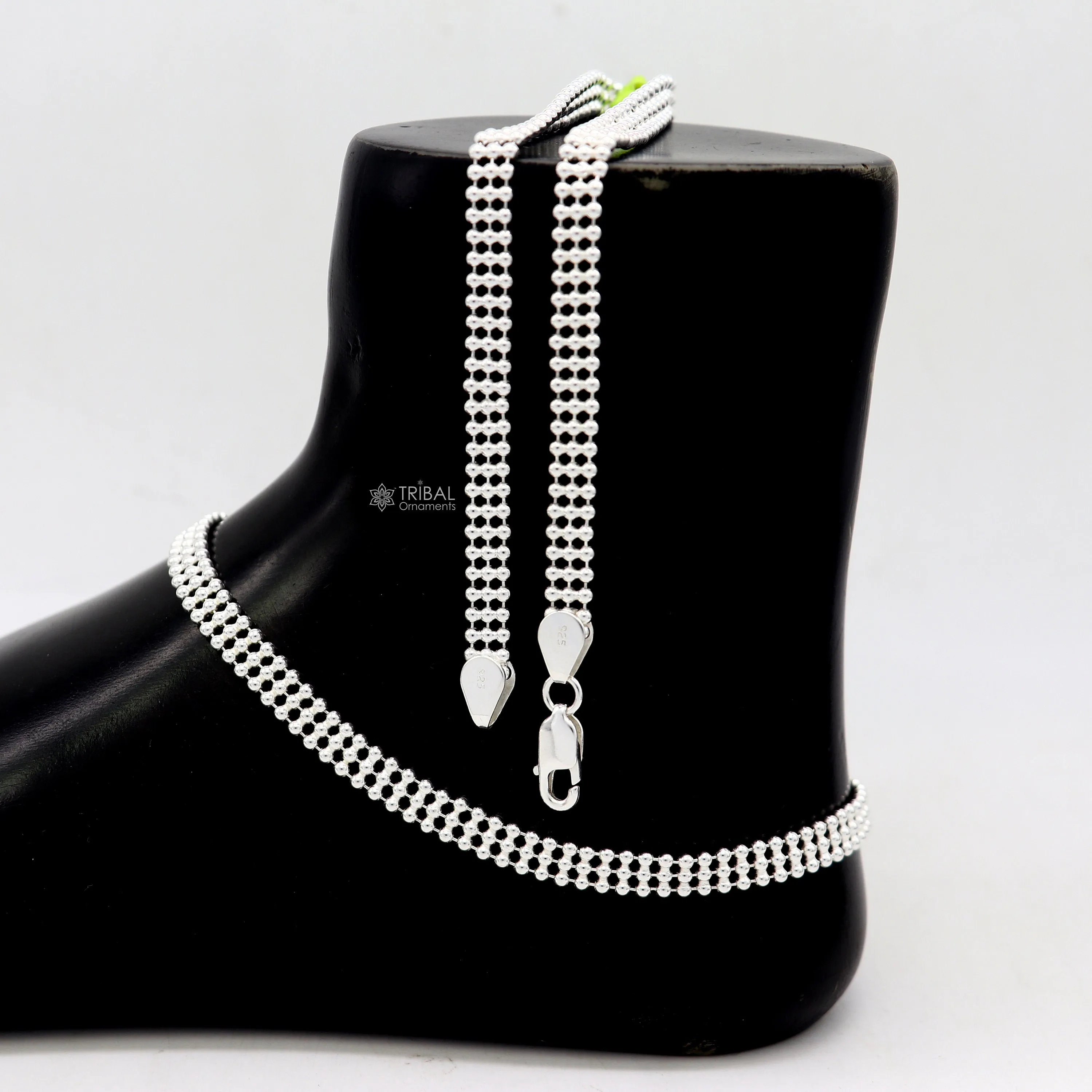 10.5" 925 sterling silver triple line beaded/ball chain anklet bracelet light weight delicate anklets belly dance silver jewelry ank613