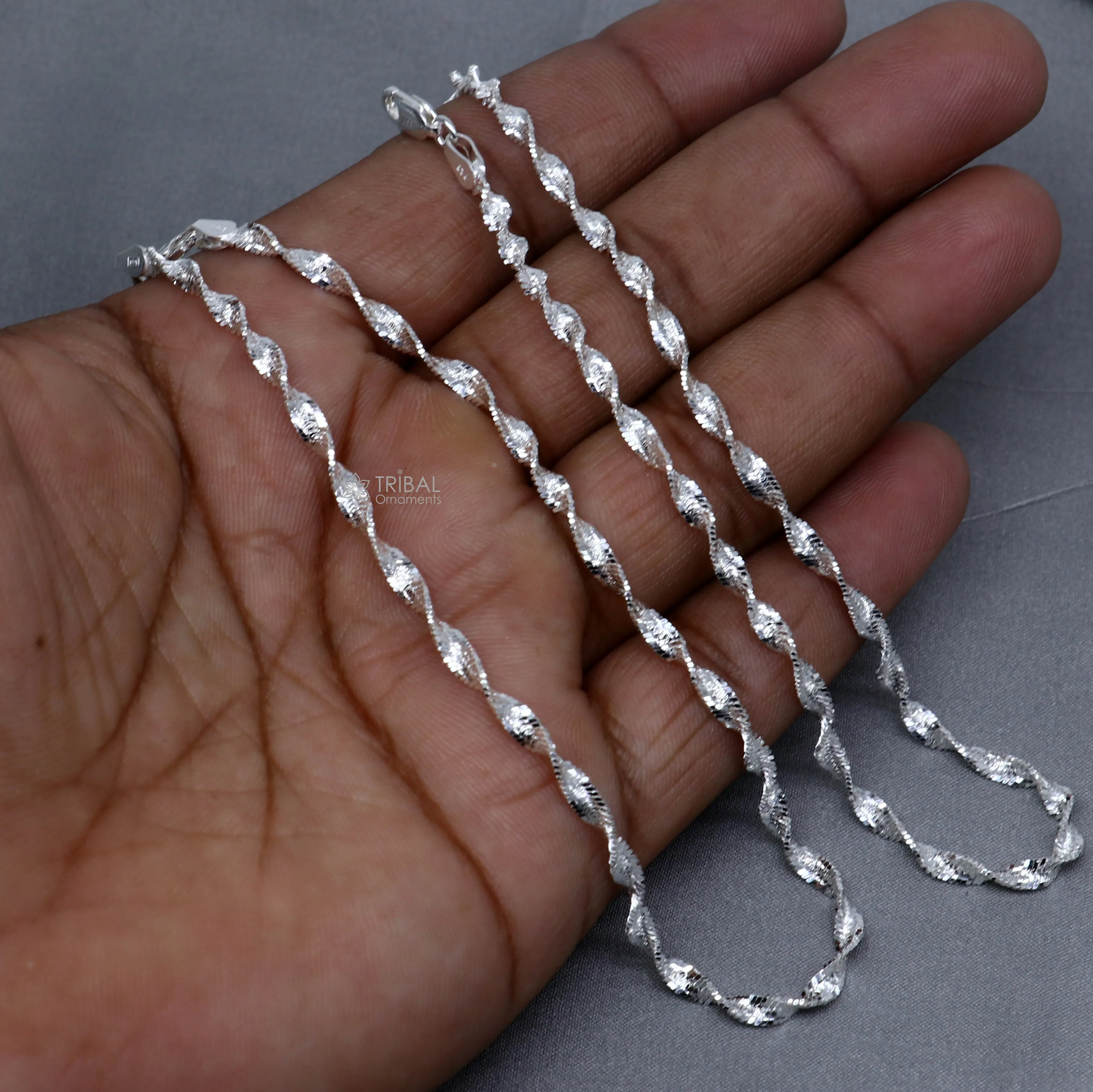 10.5" 925 sterling silver twisting chain anklet bracelet amazing light weight ankle jewelry ank653