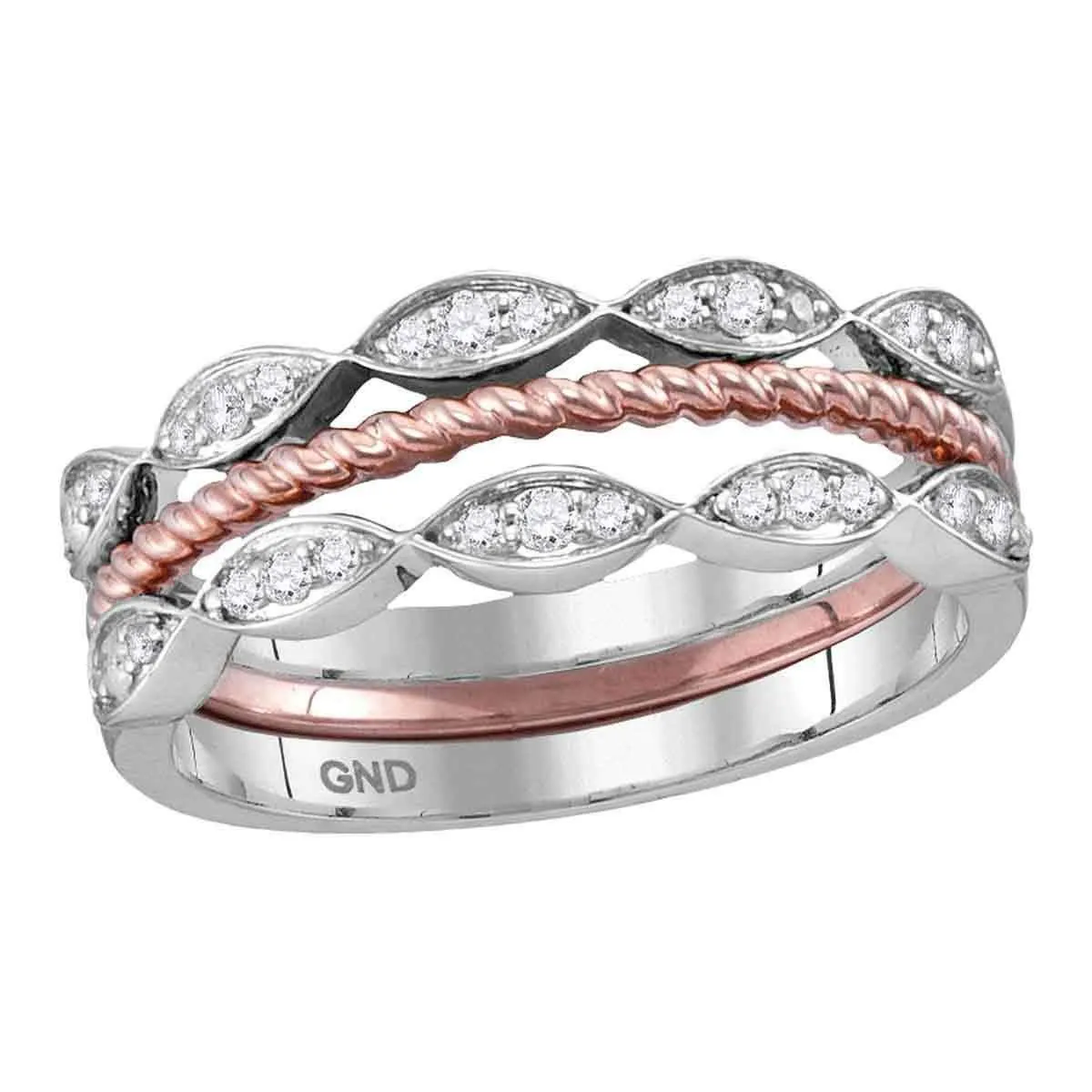 10k 2-tone Gold Women's Diamond Stackable Rope Ring - FREE Shipping (US/CA)