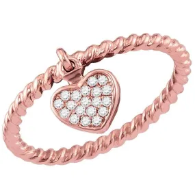 10k Rose Gold Women's Diamond Heart Rope Stackable Ring - FREE Shipping (US/CA)