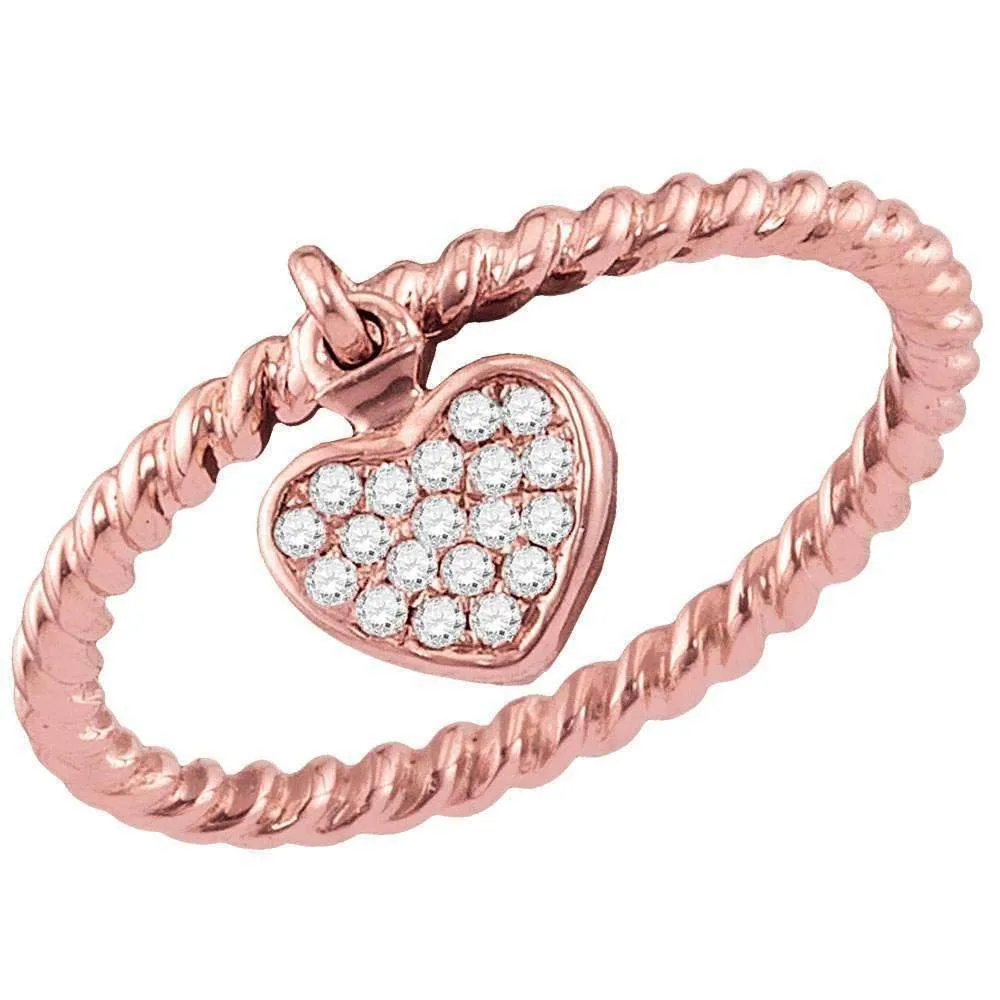 10k Rose Gold Women's Diamond Heart Rope Stackable Ring - FREE Shipping (US/CA)