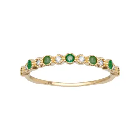10k Yellow Gold Genuine Emerald and Diamond Petite Stackable Band