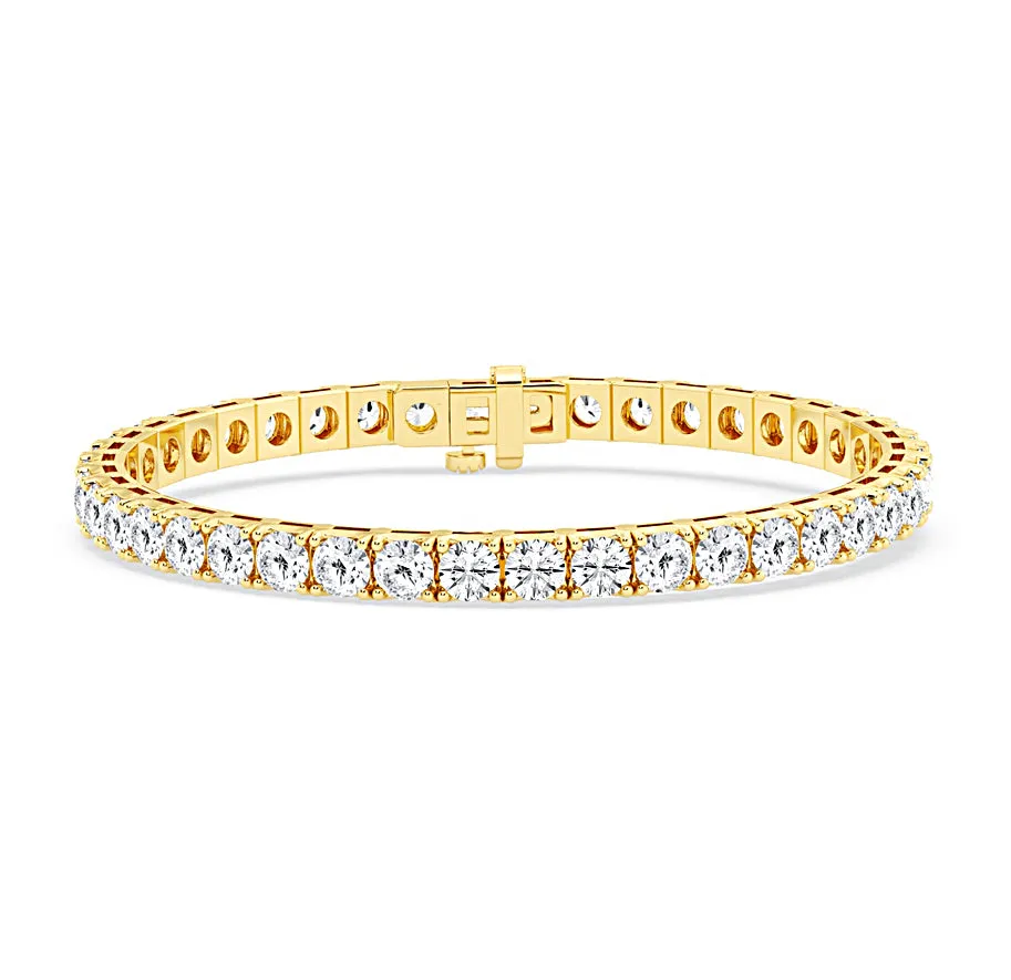 14.00 Carat tw Beautiful Yellow Gold Round Brilliant Cut Shiny Diamond Ladies Tennis Bracelet.Secure Double Clasp.