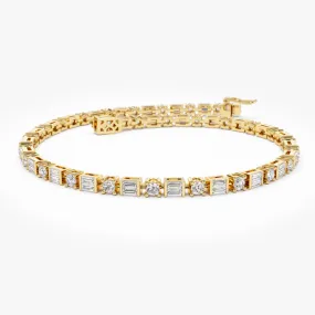 14k Baguette & Round Natural Diamond Tennis Bracelet