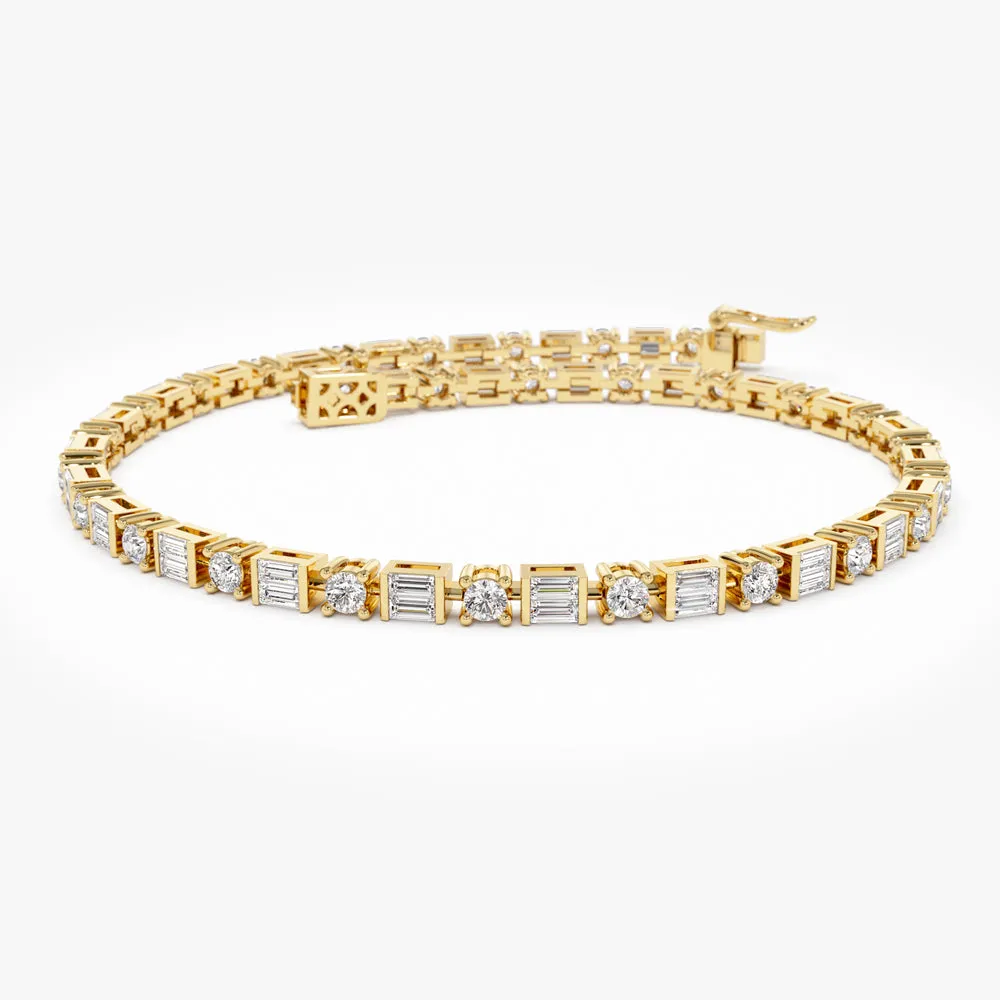 14k Baguette & Round Natural Diamond Tennis Bracelet