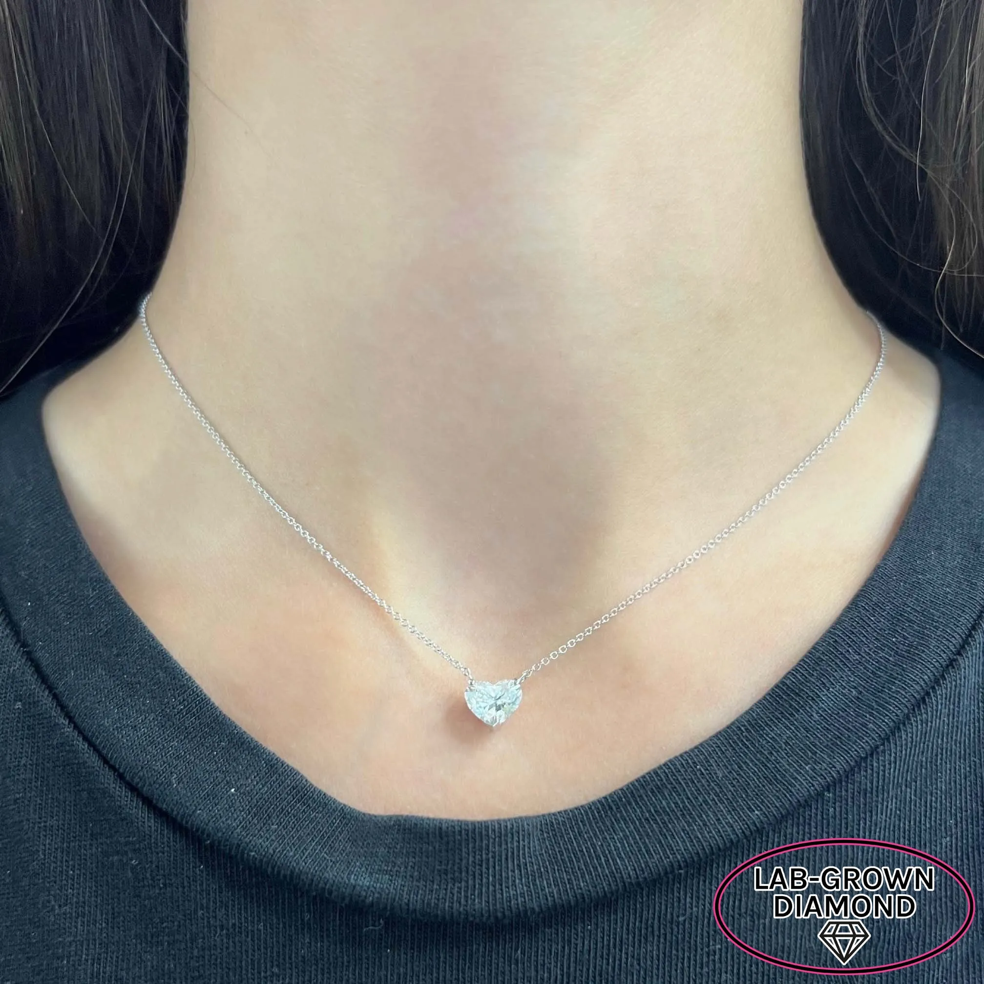 14K GOLD 1.50 CT LAB GROWN DIAMOND HEART NECKLACE