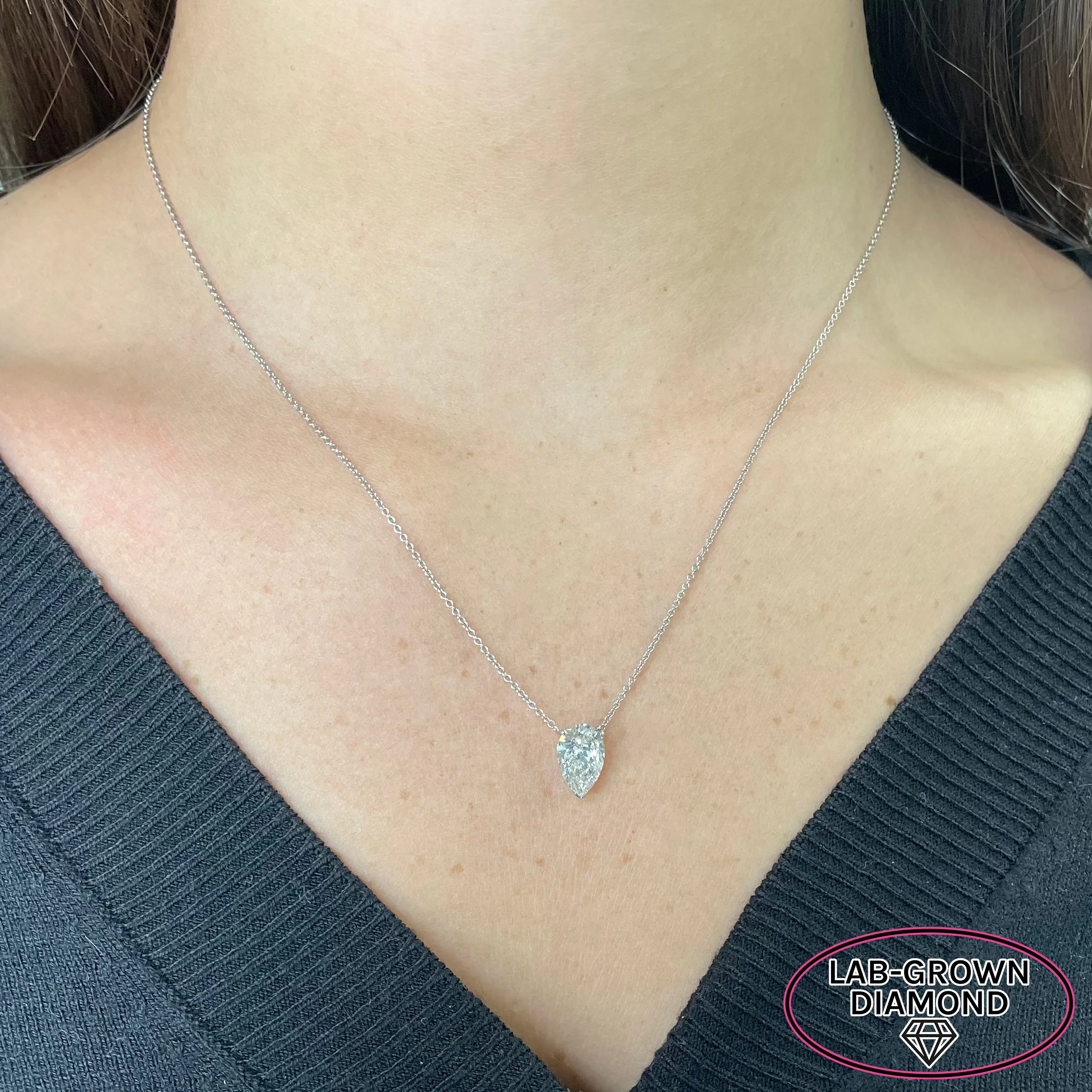 14K GOLD 2.00 CT LAB GROWN DIAMOND UPSIDE DOWN PEAR NECKLACE