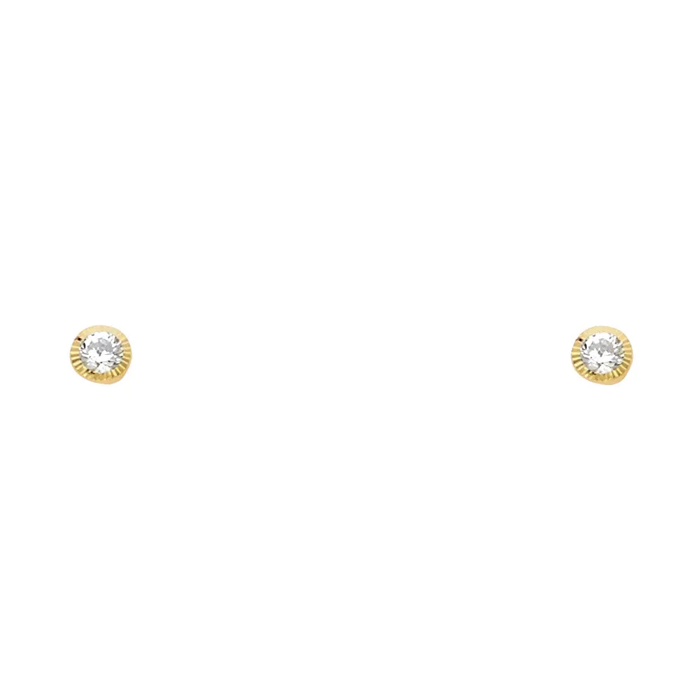 14K Gold CZ Round Stud Earrings (4mm)