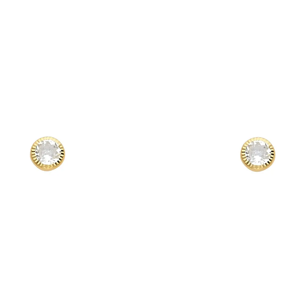 14K Gold CZ Round Stud Earrings (4mm)