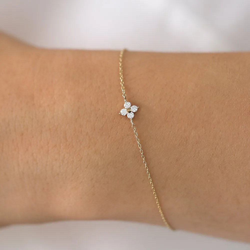 14K Gold Diamond Clover Bracelet