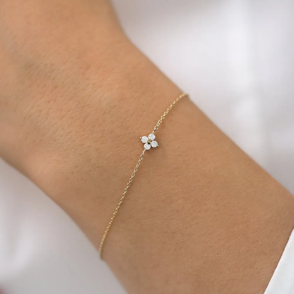 14K Gold Diamond Clover Bracelet