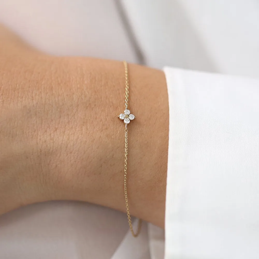 14K Gold Diamond Clover Bracelet