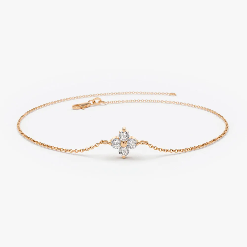 14K Gold Diamond Clover Bracelet