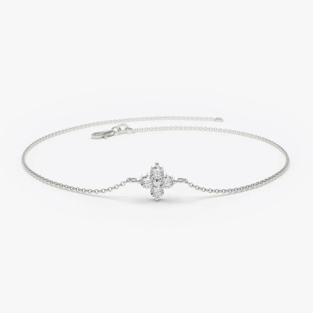 14K Gold Diamond Clover Bracelet