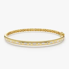 14k Gold Flush Setting Marquise Shaped and Round Diamond Bangle