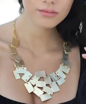 14k Gold-Plated Geometric Layered Status Necklace