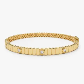 14k Gold Ribbed Diamond Bangle Bracelet