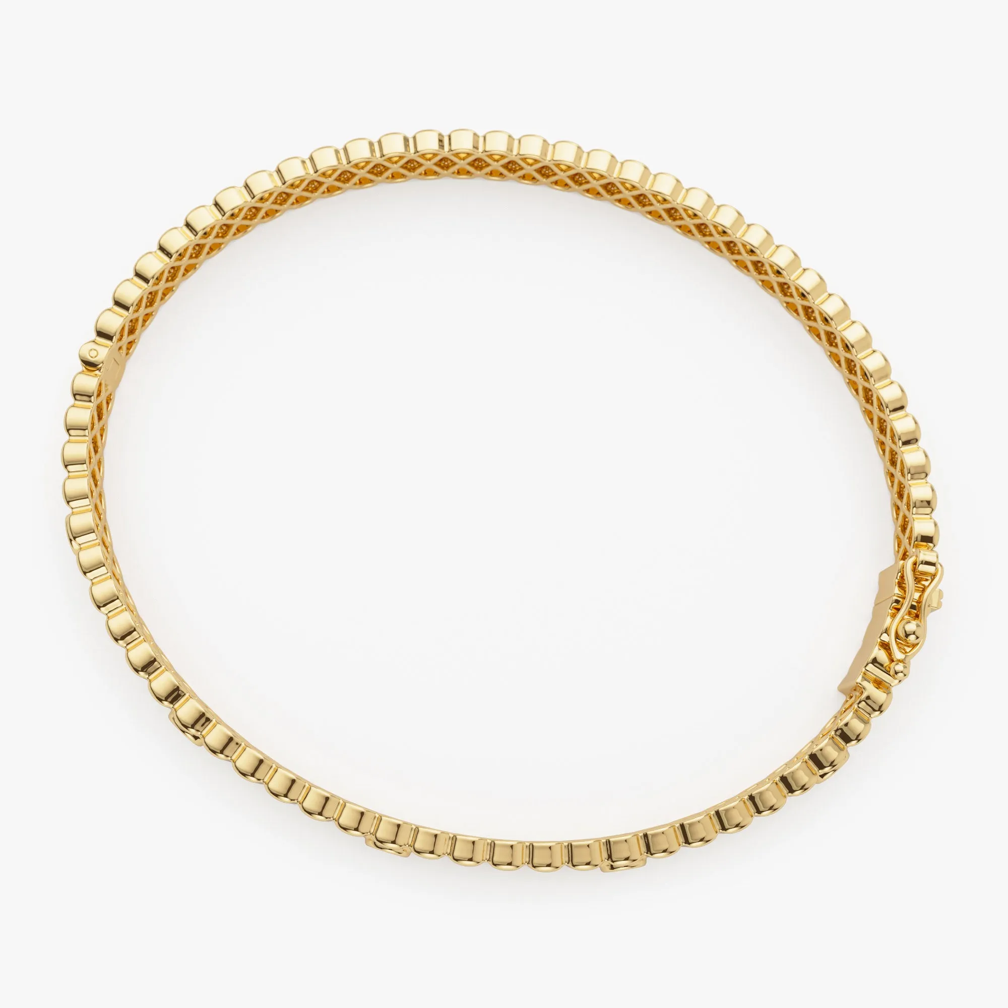 14k Gold Ribbed Diamond Bangle Bracelet