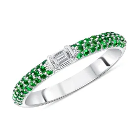 14K White Gold Emerald & Emerald-cut Diamond Half Eternity Stackable Ring