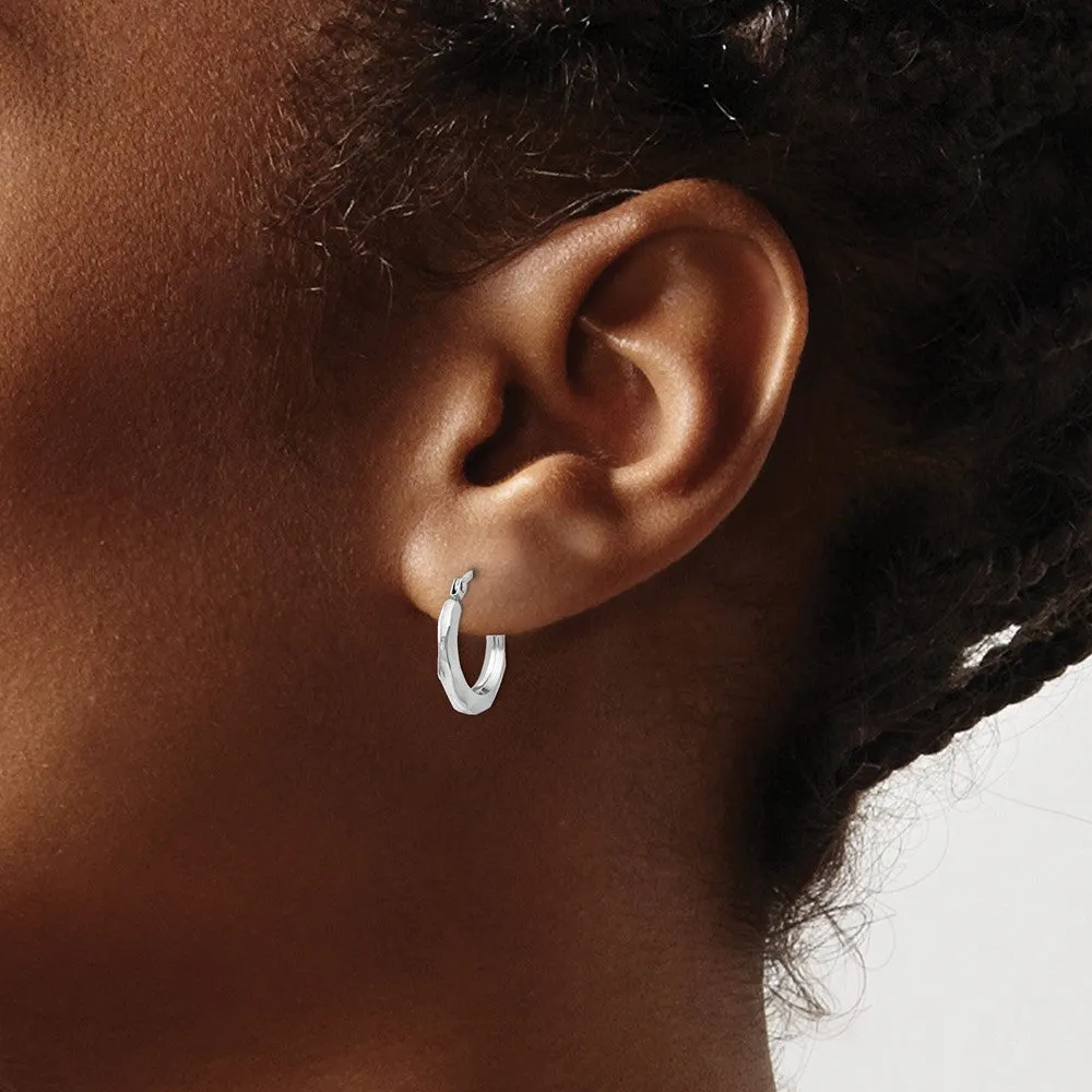 14KT White Gold 15MM Hinged Hoop Earrings