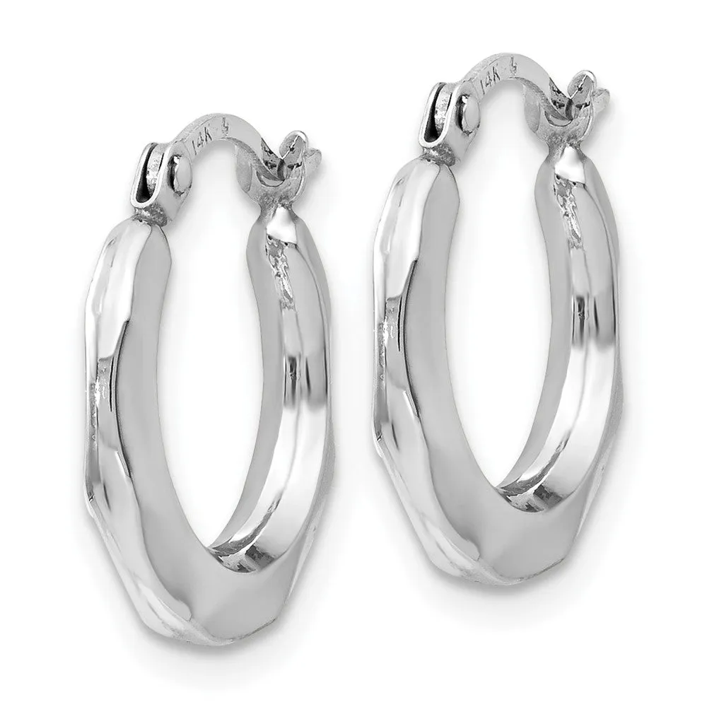 14KT White Gold 15MM Hinged Hoop Earrings