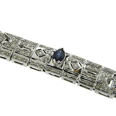 14KW Round Diamonds and Marquise Blue Sapphire Bracelet
