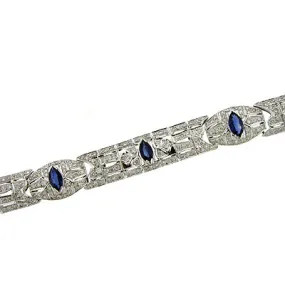 14KW Round Diamonds and Marquise Blue Sapphire Bracelet
