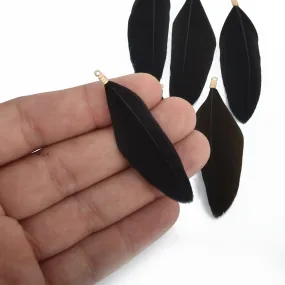 20 BLACK Real Feather Charms with gold bail 2" to 2.5" long, chs4719