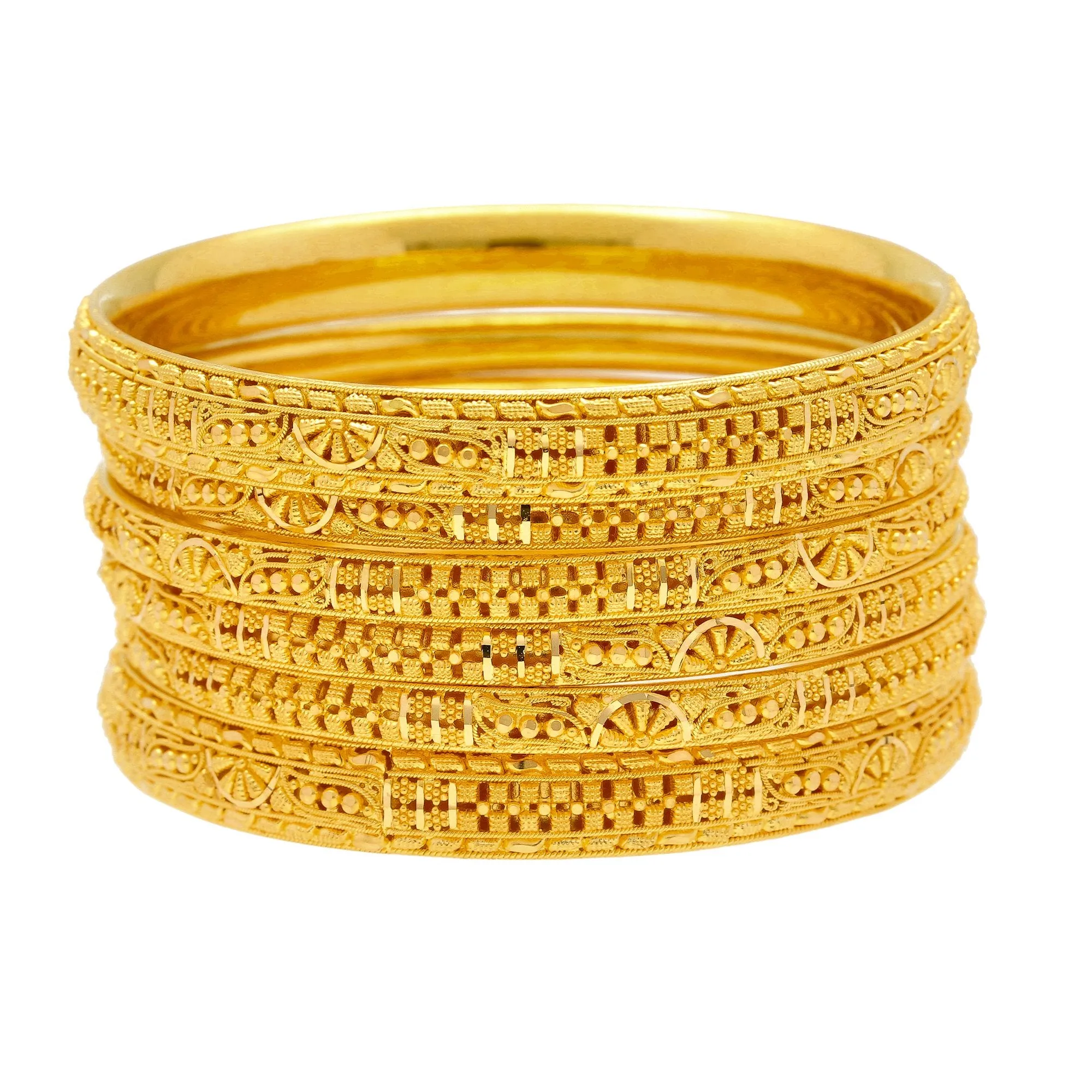 22K Yellow Gold Domed Bangles Set of Six W/ Thick & Thin Bangles 92.7 Grams