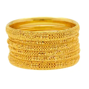 22K Yellow Gold Domed Bangles Set of Six W/ Thick & Thin Bangles 92.7 Grams