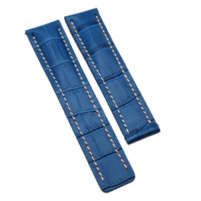 22mm Alligator Embossed Calf Leather Watch Strap For Breitling, Depolyant Clasp Style, Black / Brown / Blue