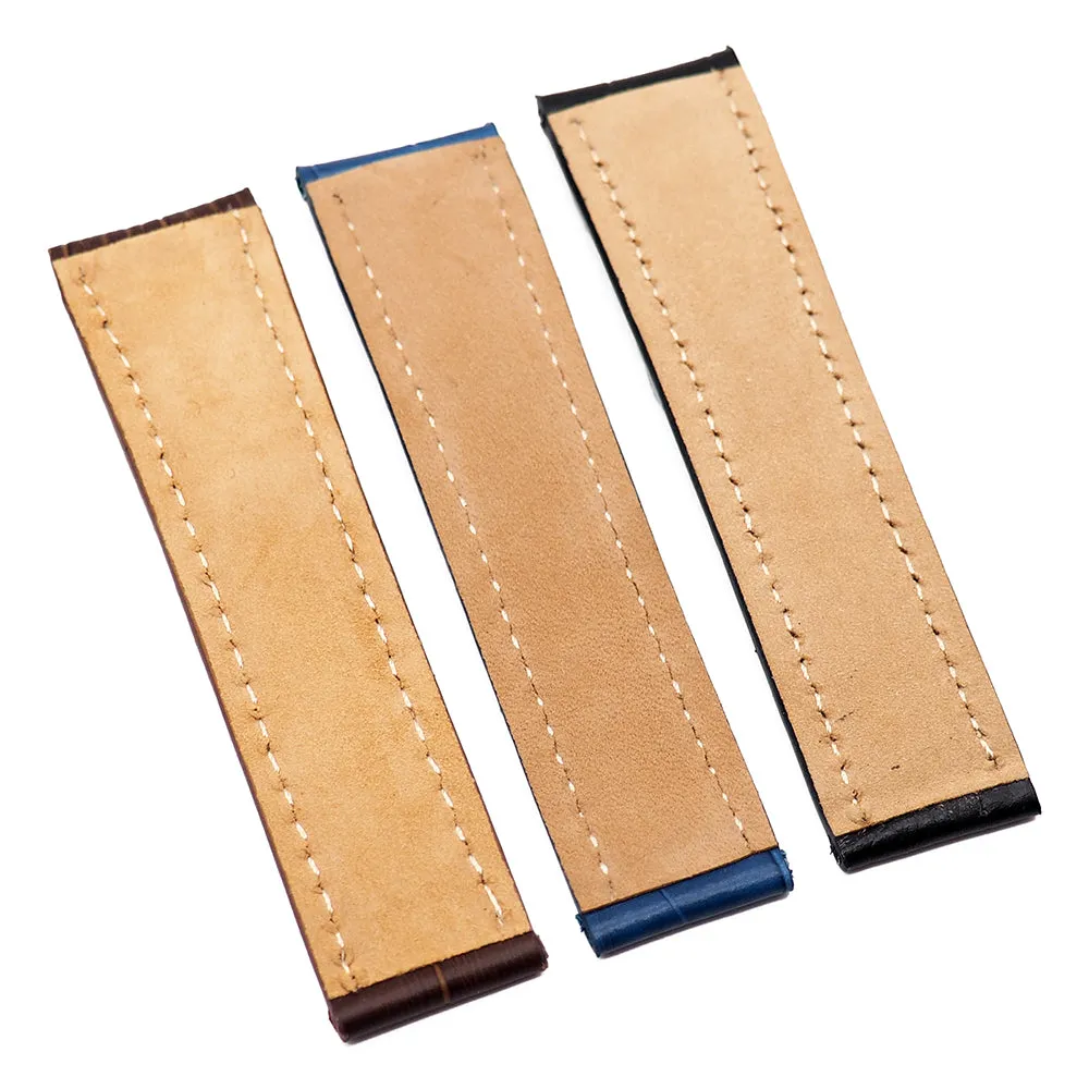 22mm Alligator Embossed Calf Leather Watch Strap For Breitling, Depolyant Clasp Style, Black / Brown / Blue