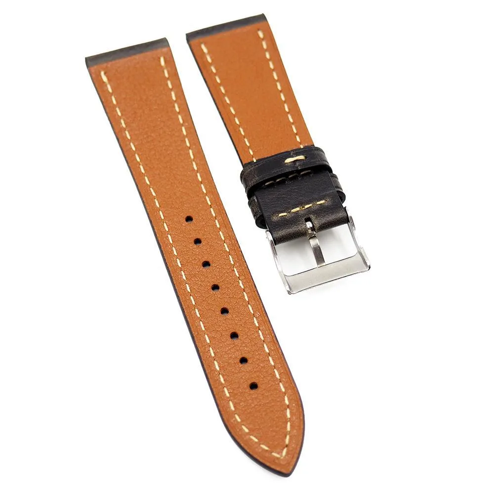 22mm Dark Gray Waxed Calf Leather Watch Strap