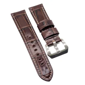 24mm, 26mm Brown Alligator Embossed Calf Leather Watch Strap For Panerai