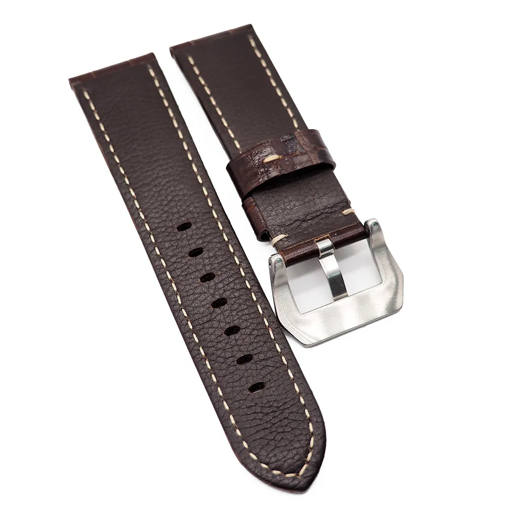 24mm, 26mm Brown Alligator Embossed Calf Leather Watch Strap For Panerai