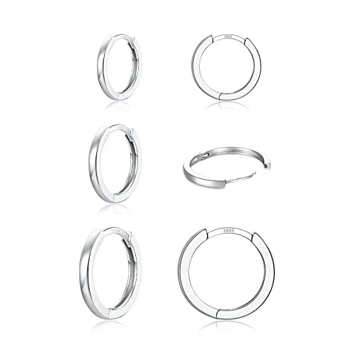 4 Pairs 925 Sterling Silver Hoop Earrings 14K White Gold Plated Small Silver Hoop Earrings for Women Huggie Cartilage Hoop Earrings for Women Men (6 8 10 12 MM)