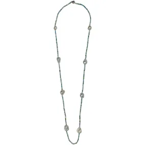 405-AQUA-S | AQUA MIX CRYSTAL & WILD PEARL NECKLACE 44"