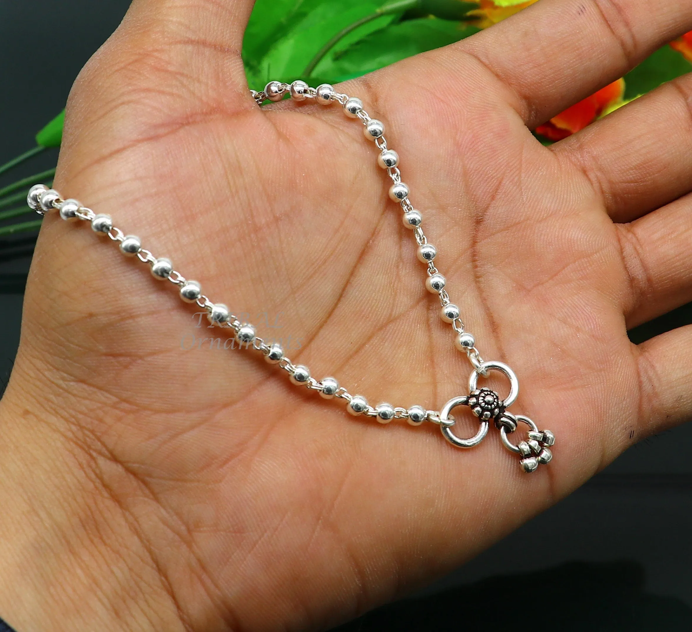 4mm 9"to 12" 925 sterling silver beaded/ball chain anklet bracelet amazing light weight delicate anklets belly dance silver jewelry ank538