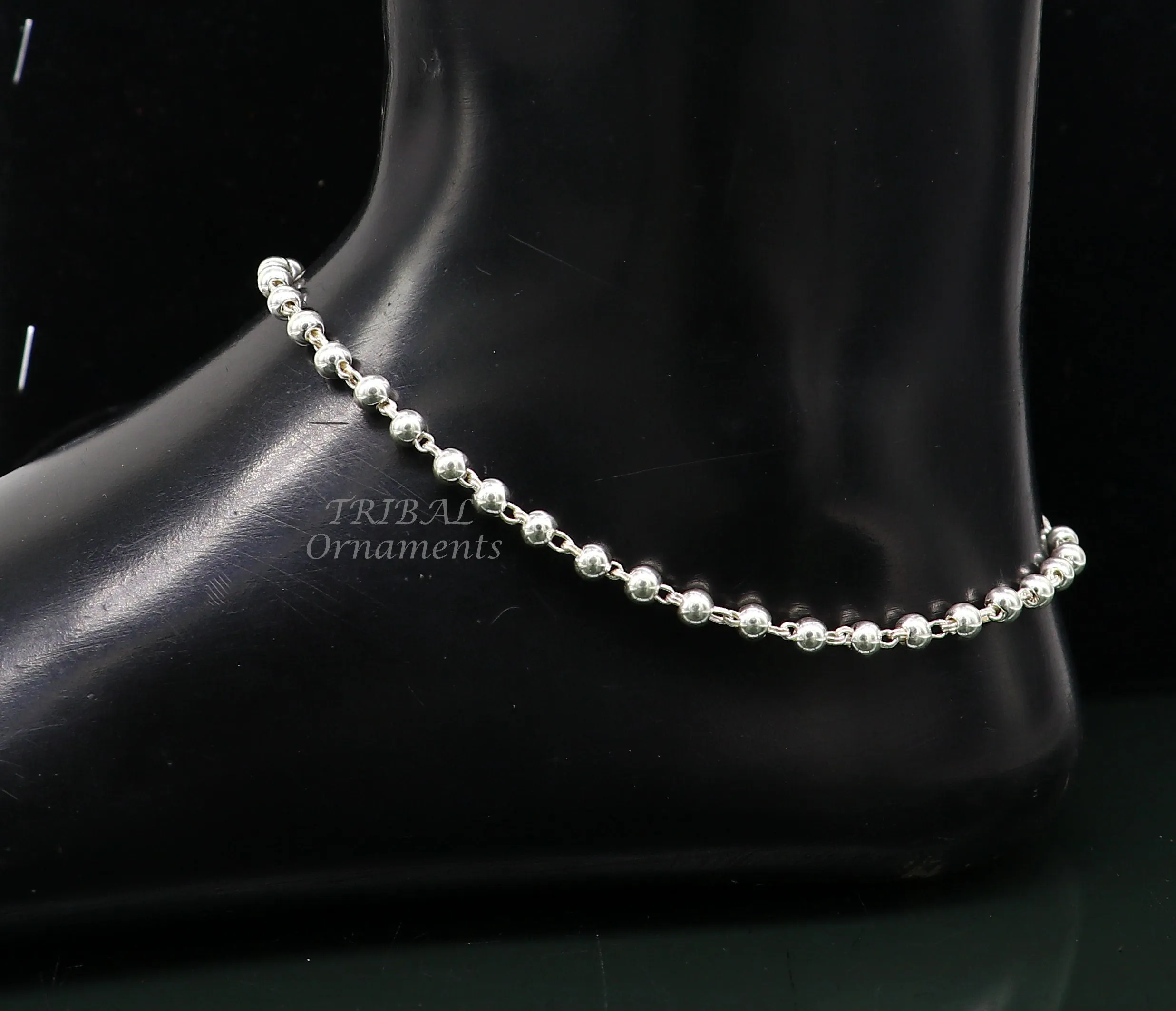 4mm 9"to 12" 925 sterling silver beaded/ball chain anklet bracelet amazing light weight delicate anklets belly dance silver jewelry ank538