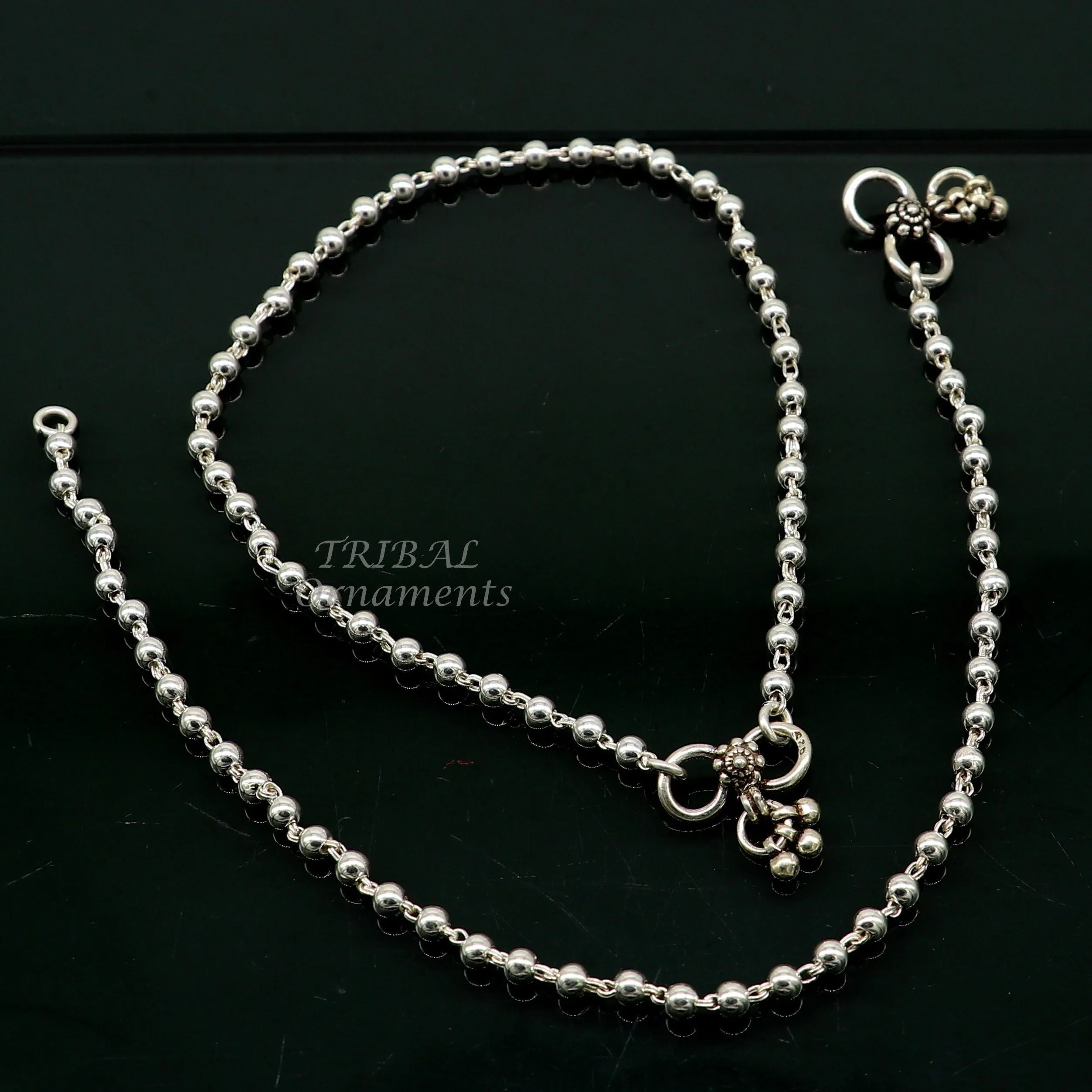 4mm 9"to 12" 925 sterling silver beaded/ball chain anklet bracelet amazing light weight delicate anklets belly dance silver jewelry ank538