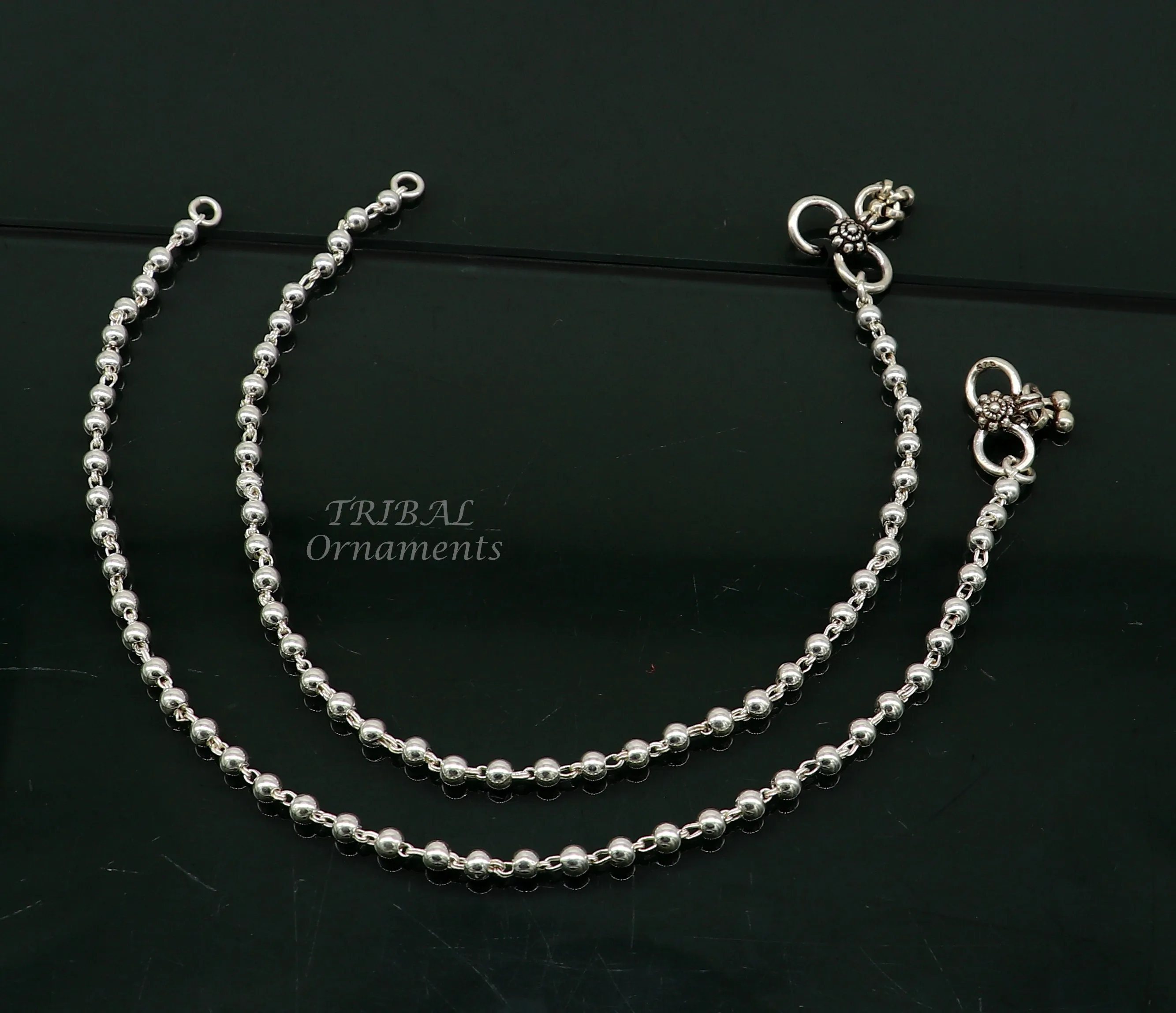 4mm 9"to 12" 925 sterling silver beaded/ball chain anklet bracelet amazing light weight delicate anklets belly dance silver jewelry ank538