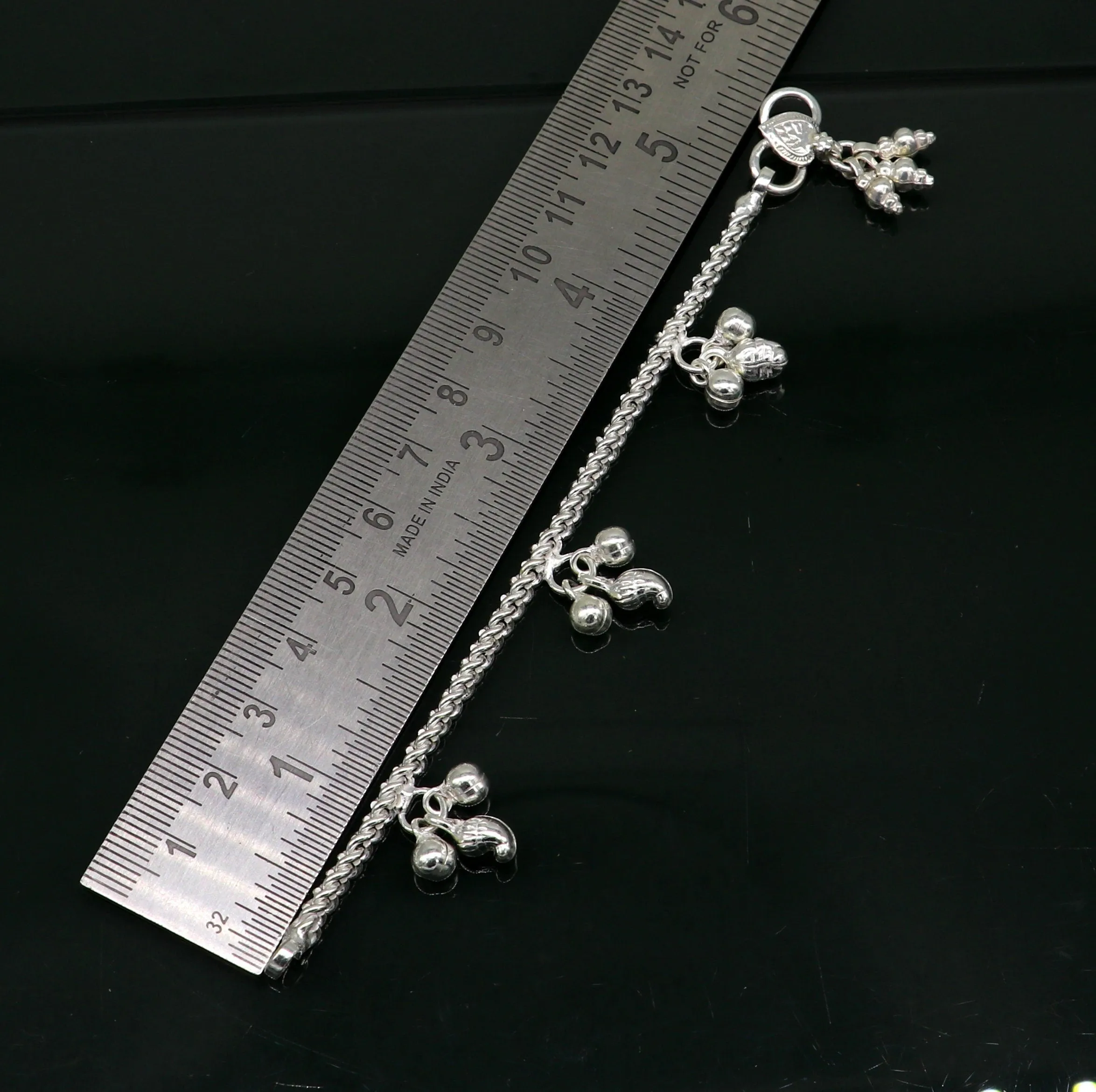 5.5" sterling silver baby kids handmade noisy bells anklets baby ankle bracelet, awesome noisy charm anklets kids jewelry from India ank320
