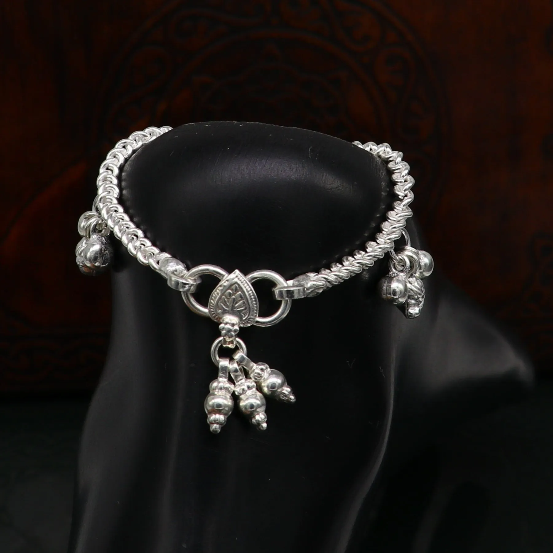 5.5" sterling silver baby kids handmade noisy bells anklets baby ankle bracelet, awesome noisy charm anklets kids jewelry from India ank320