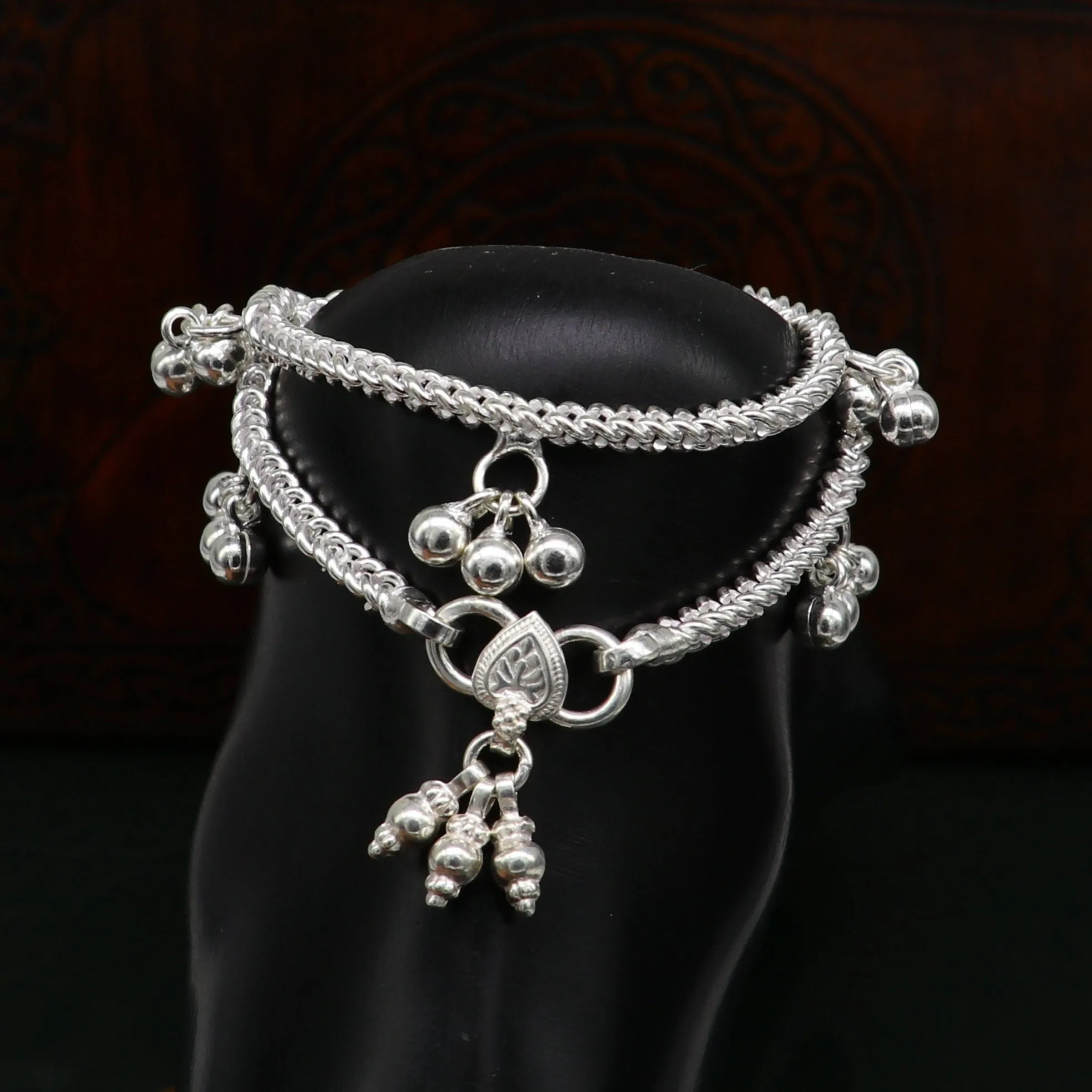 5.5" sterling silver baby kids handmade noisy bells anklets baby ankle bracelet, awesome noisy charm anklets kids jewelry from India ank320