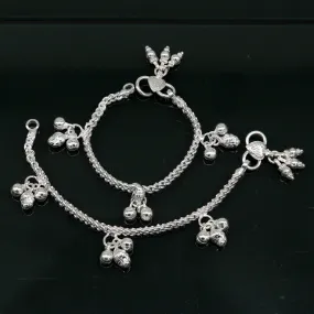 5.5" sterling silver baby kids handmade noisy bells anklets baby ankle bracelet, awesome noisy charm anklets kids jewelry from India ank320