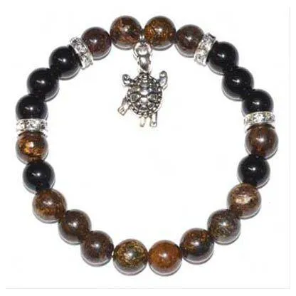8mm Bronzite & Rainbow Obsidian with Turtle