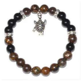 8mm Bronzite & Rainbow Obsidian with Turtle